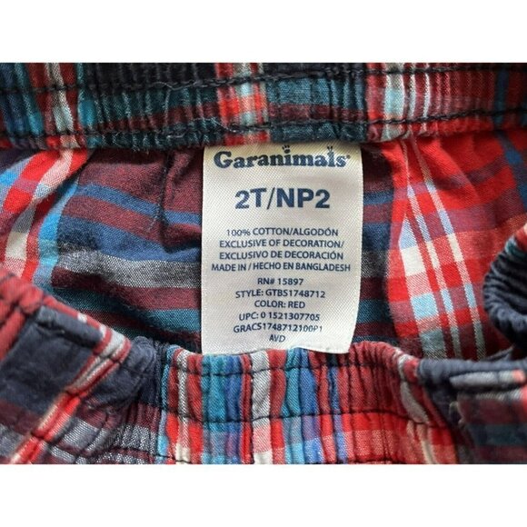 GARANIMALS plaid pull-up shorts elastic waist side/cargo pockets button Boy 2T - Picture 9 of 10